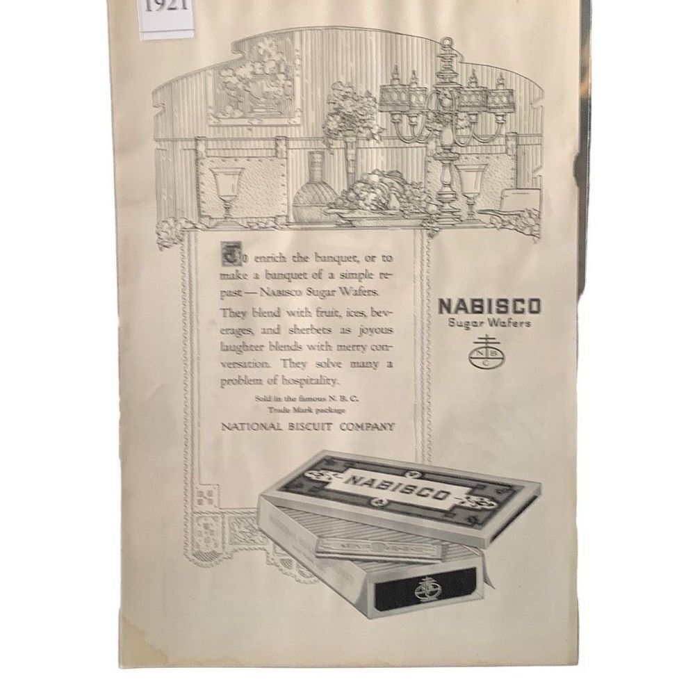 Vintage 1921 Nabisco Sugar Wafers National Biscuit Co Ad Advertisement